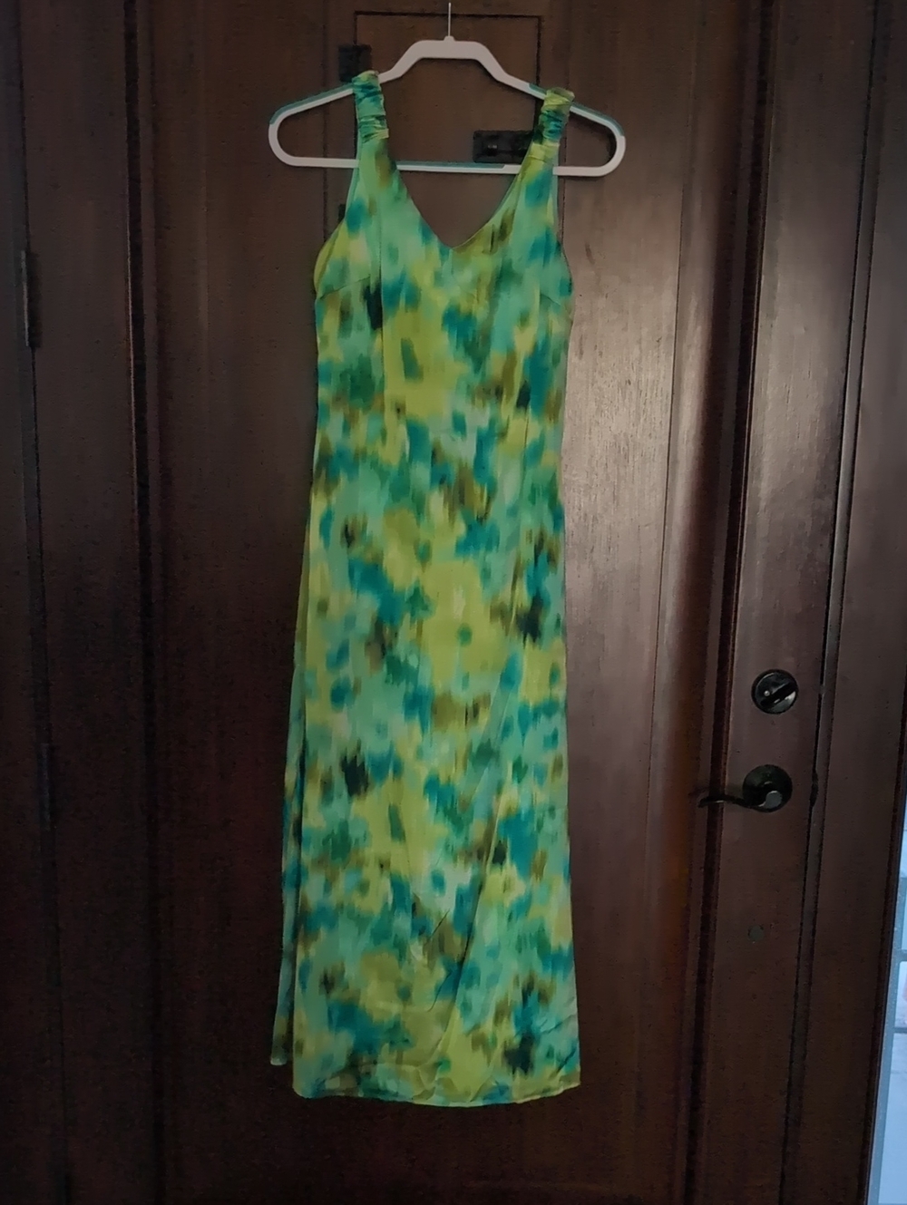 Nicole Miller Green and Teal Sleeveless V-Neck Maxi Dress